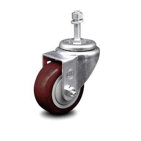 Service Caster 3 Inch Maroon Polyurethane Wheel Swivel 3/8 Inch Threaded Stem Caster SCC SCC-TS20S314-PPUB-MRN-381615